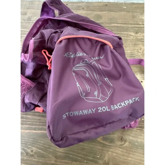 Eddie Bauer Stowaway 20L Backpack Plum Purple Lightweight Travel Packable Pack - Picture 7 of 8